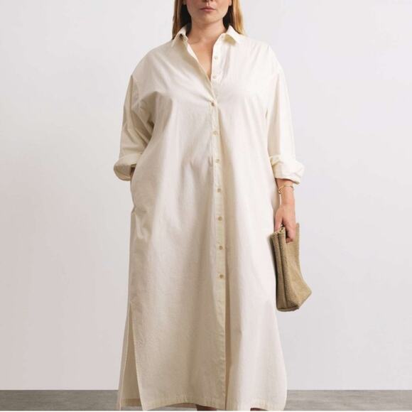 Ozma Dress White Button Down Organic Cotton Helena Long Sleeve Shirt Dress XS/S - Picture 9 of 9